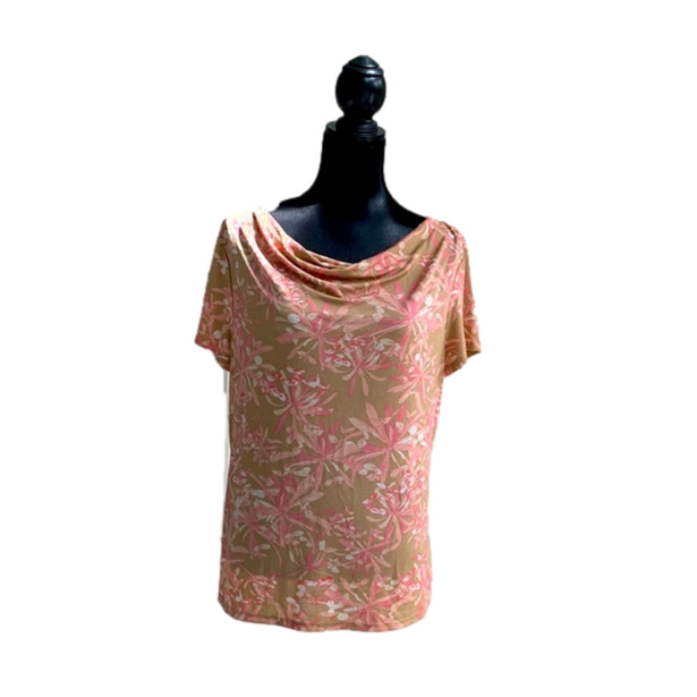Jaclyn Smith Drape Cowl Neck Tropical Floral Print Top